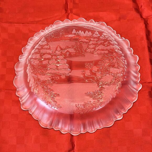 Christmas Winter Scene Plate 9" Clear Deer Tree Studio Nova Bon Bon Serving Dish - Picture 4 of 9